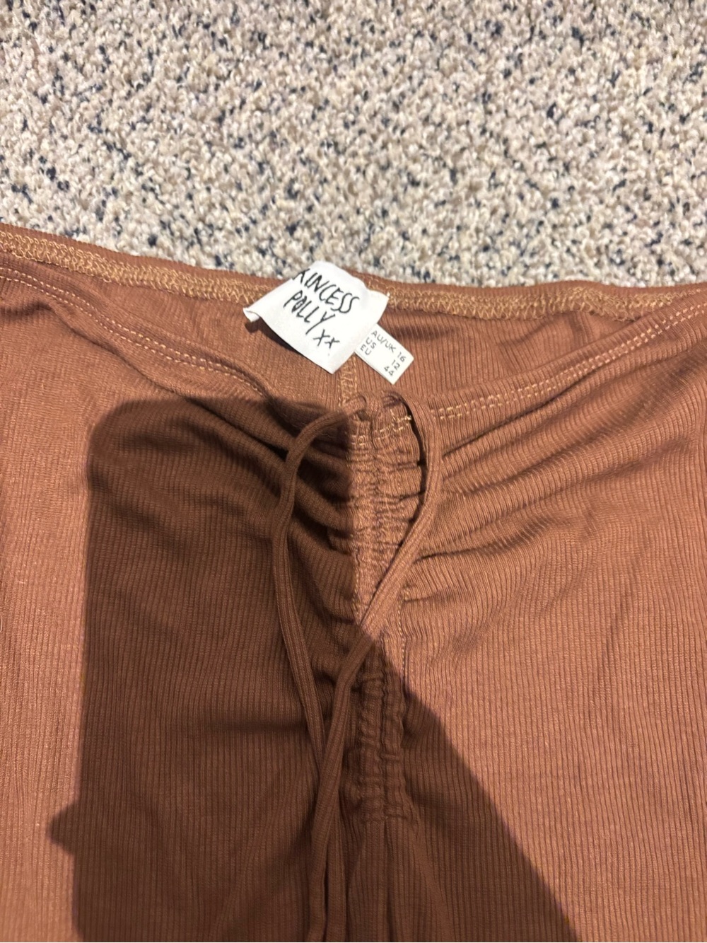 Princess Polly Ribbed Wide-Leg Drawstring Pants - Rust Brown - Picture 2 of 3